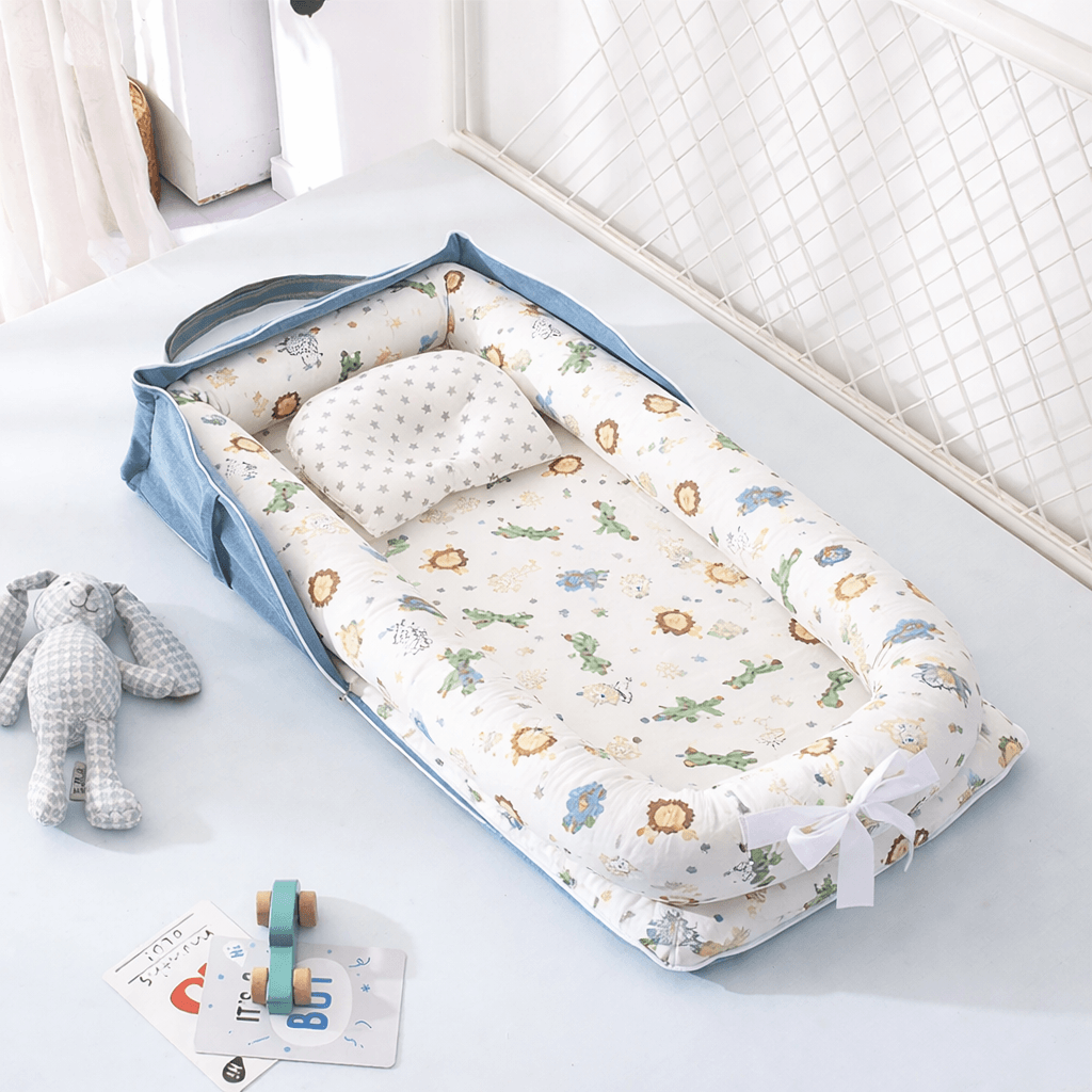 Portable Baby Nest Lounger with Pillow – Soft Cotton Snuggle Bed for Newborns & Infants