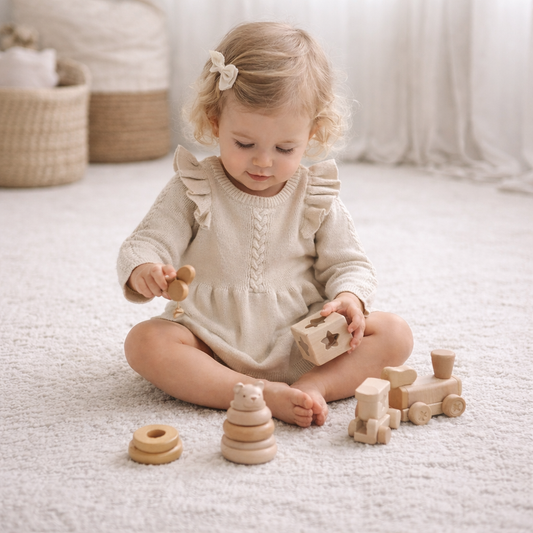 Ruffle Knit Baby Girl Romper – Soft Cotton One-Piece with Flutter Sleeves