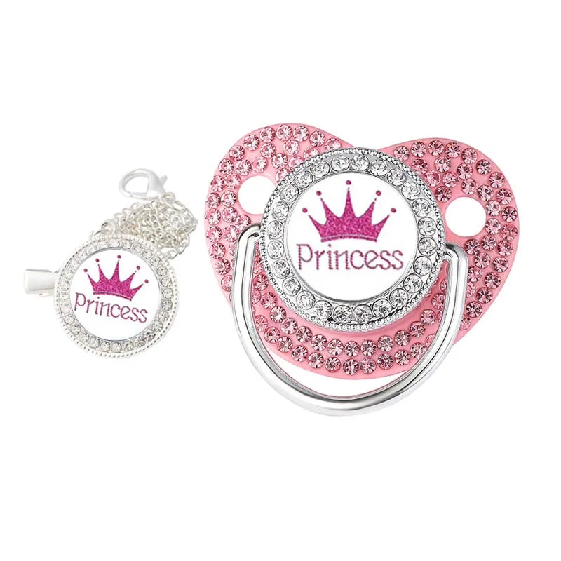 Royal Crown Rhinestone Pacifier & Clip Set for Babies