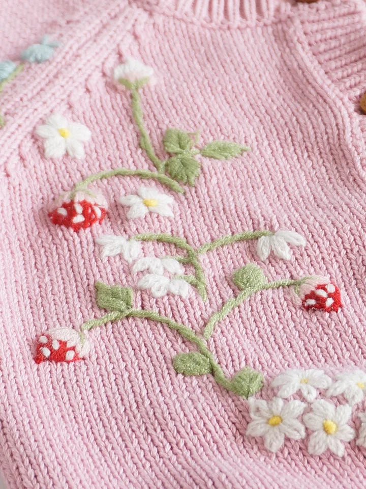 Baby & Toddler Girls Cotton Knit Cardigan (2–6 Years) – Button-Front Sweater with Duck Embroidery