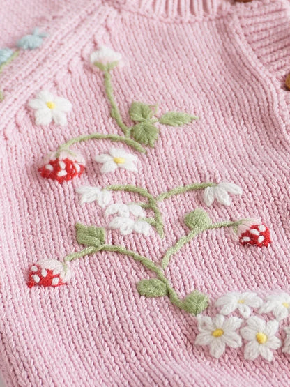Baby & Toddler Girls Cotton Knit Cardigan (2–6 Years) – Button-Front Sweater with Duck Embroidery