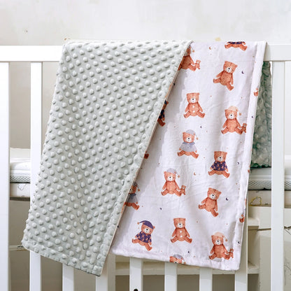 Floral Rainbow & Woodland Print Reversible Minky Baby Blanket