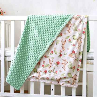 Floral Rainbow & Woodland Print Reversible Minky Baby Blanket