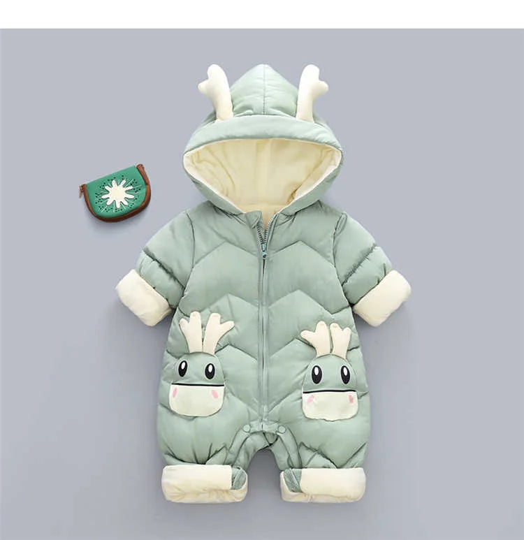 Baby Deer Hooded Snowsuit | Plush-Lined Insulated Winter Jumpsuit with Antler Hood & Zip Front