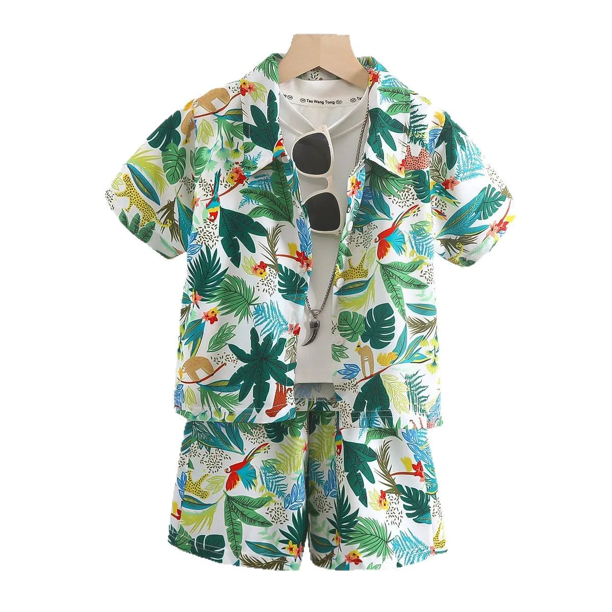 Tropical Boardwalk Print Shirt & Shorts Vacation Set for Boys