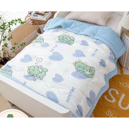 Cartoon Dinosaur & Animal Print Reversible Baby Blanket