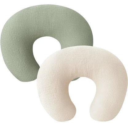 U-Shaped Cotton Muslin Nursing Pillow Cover with Floral & Solid Prints