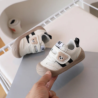 Bear Patch Double-Strap Baby & Toddler Sneakers with Flexible Soles