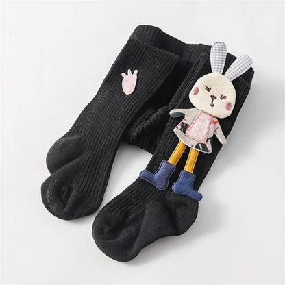 3D Bunny Appliqué Ribbed Tights for Girls