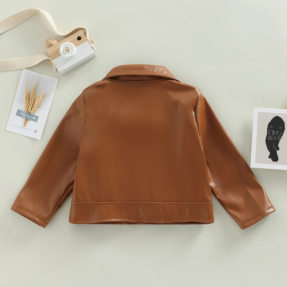 Classic Moto Kids’ Faux Leather Jacket with Gold-Tone Zip