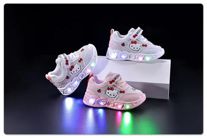 Girls' Heart LED Light-Up Sneakers with Cartoon Graphic | Breathable Low-Top Kids Shoes
