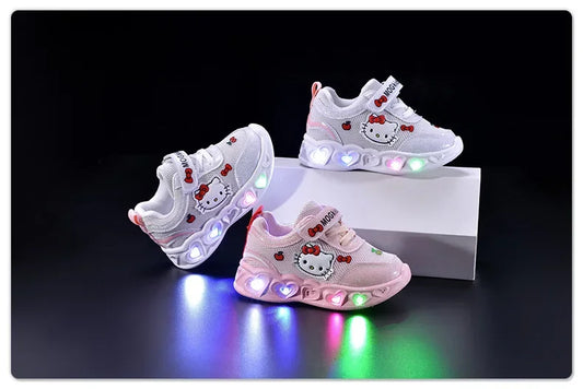 Girls' Heart LED Light-Up Sneakers with Cartoon Graphic | Breathable Low-Top Kids Shoes