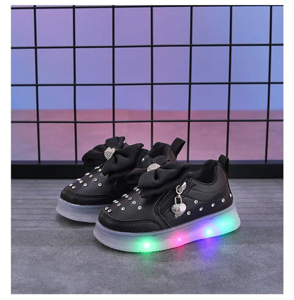 Little Girls LED Light Bow Sneakers