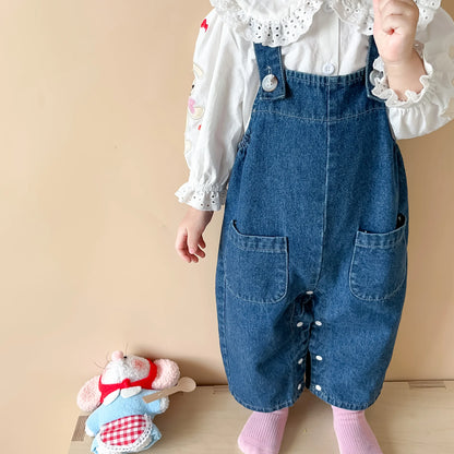 Baby Bunny Ear Denim Overalls | Loose Fit Denim Jumpsuit