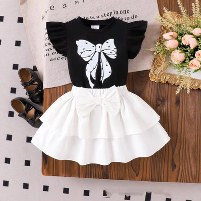 Rosette Ruffle Top & Pleated Skirt Set for Baby Girls