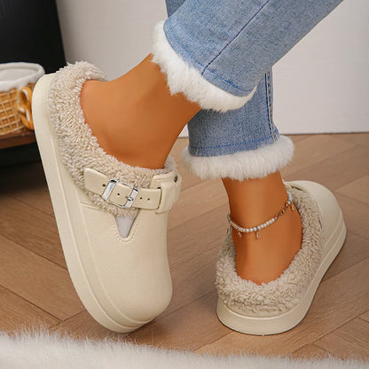 Faux Fur-Lined Buckle Clog Slippers for Girls