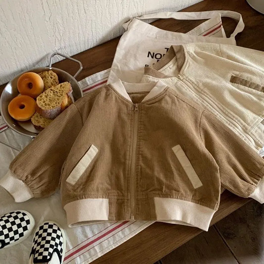 Contrast-Trim Ribbed Zip Bomber Jacket for Kids