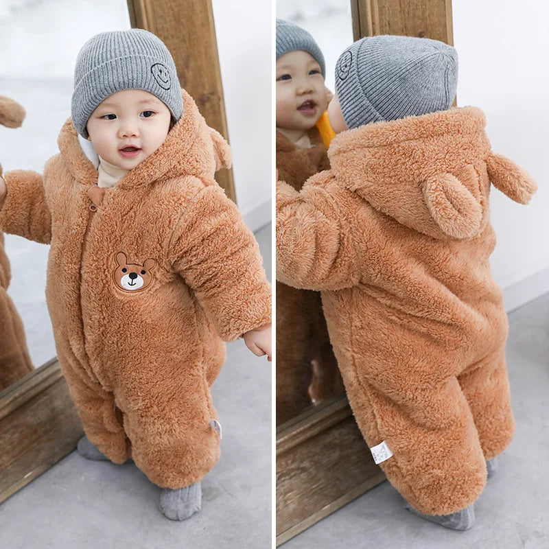 Plush Bear-Ear Fleece Baby Romper