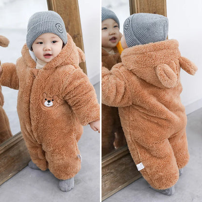 Plush Bear-Ear Fleece Baby Romper