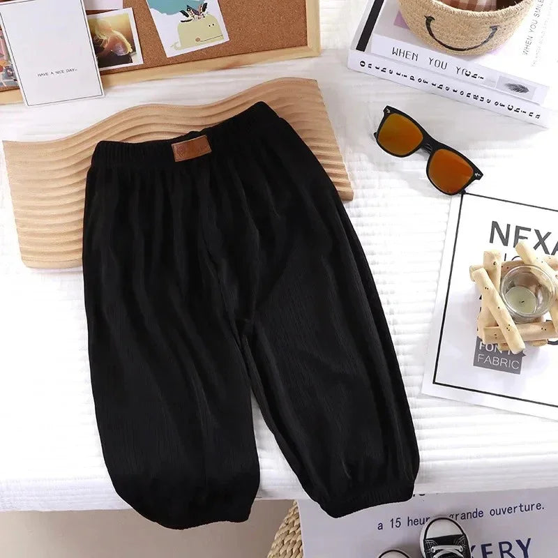 Textured Balloon-Leg Summer Pants for Girls