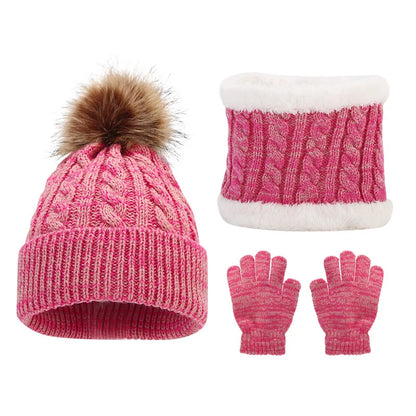 Soft-Knit Pom Pom Winter Trio: Cozy Beanie, Plush Infinity Scarf & Gloves Set
