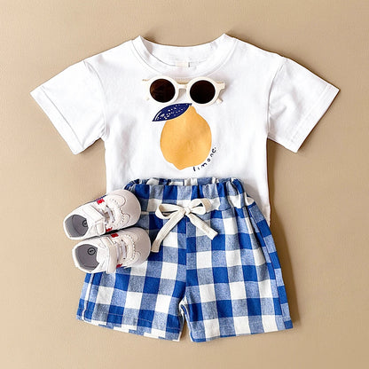 Lemon Tee & Gingham Shorts Two-Piece Set