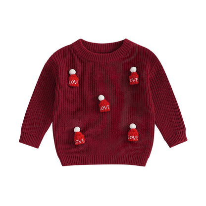 Kids Knit Sweater with 3D Beanie Detail – Cozy Crewneck Pullover (0 - 5 Years)