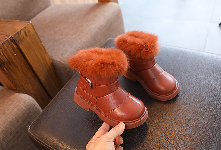 Girls' Faux Fur Trim Snow Boots – Warm Winter Ankle Boots for Toddlers & Little Girls