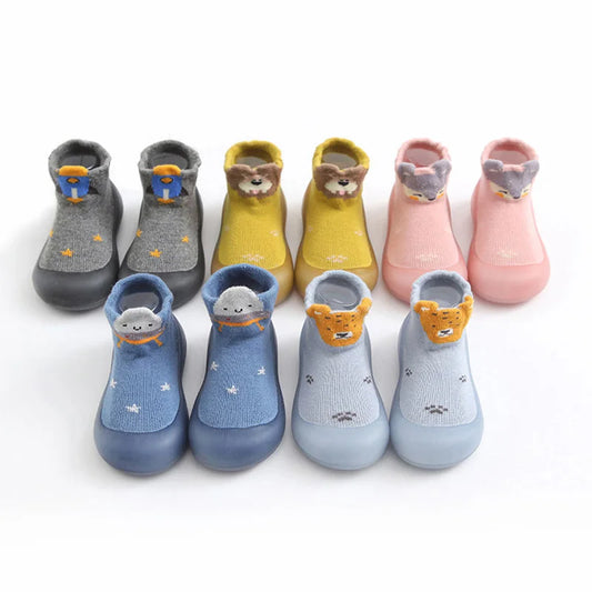 Animal Face Sock Shoes with Flexible Rubber Soles for Babies & Toddlers