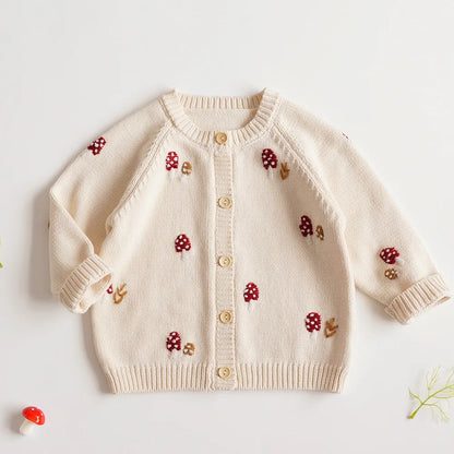 Baby & Toddler Girls Cotton Knit Cardigan (2–6 Years) – Button-Front Sweater with Duck Embroidery