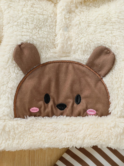 Baby Bear Hooded Fleece Outfit – Cozy 2-Piece Winter Set for Newborn Boys (0–6 Months)