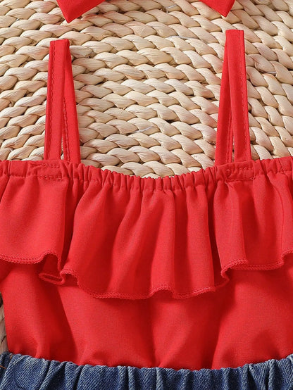 Heart & Ruffle Girls’ Summer Top and Denim Shorts Set