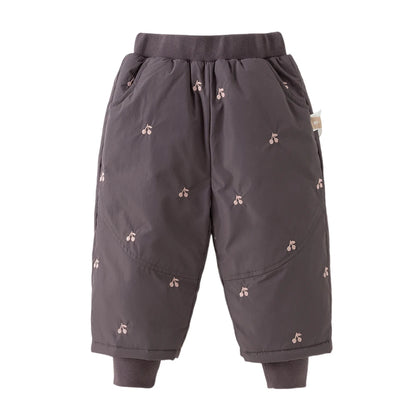 Cherry Embroidered Padded Winter Pants for Girls