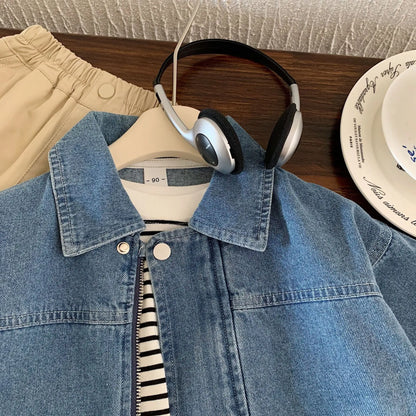 Kids Korean-Style Denim Jacket – Lightweight Spring & Fall Zip Jacket (Ages 2–7)