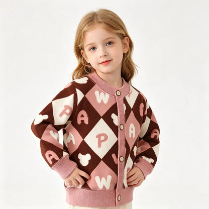 Colorful Print Button Cardigan for Girls