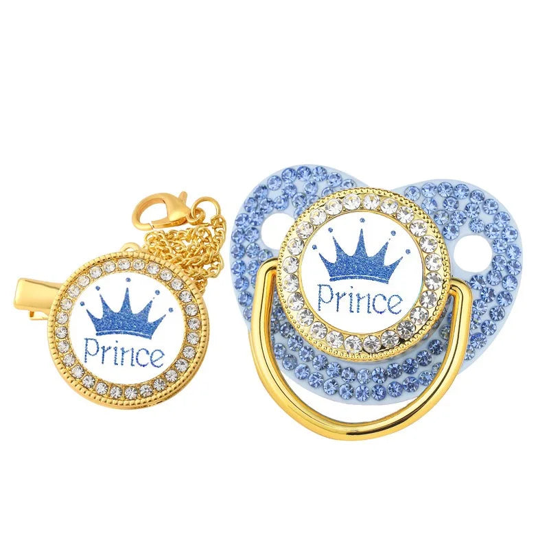 Royal Crown Rhinestone Pacifier & Clip Set for Babies