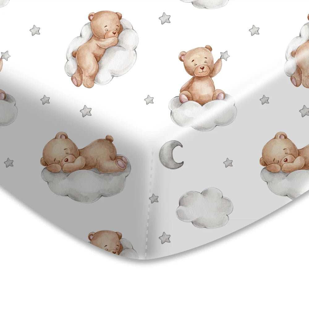 Woodland Adventure & Teddy Bear Print Fitted Crib Sheet