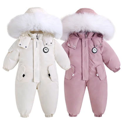 Fluffy-Trim Hooded Winter Snowsuit for Toddlers