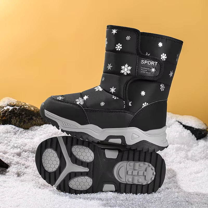 Snowflake Print Fur-Lined Winter Snow Boots for Girls