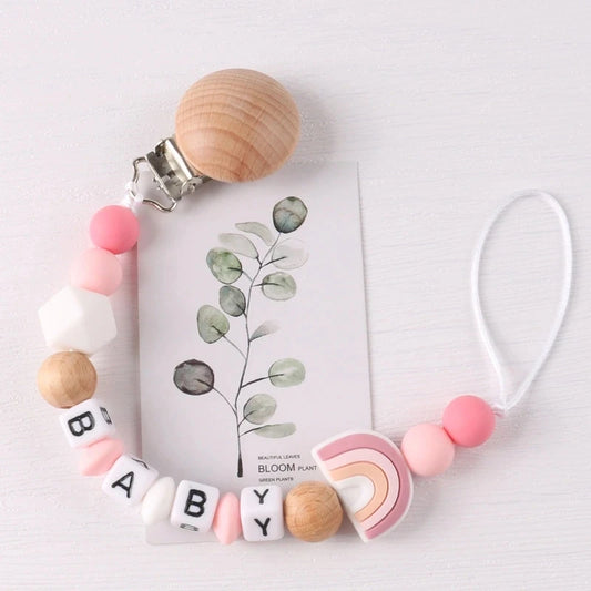 Rainbow & BABY Beaded Pacifier Clip for Infants