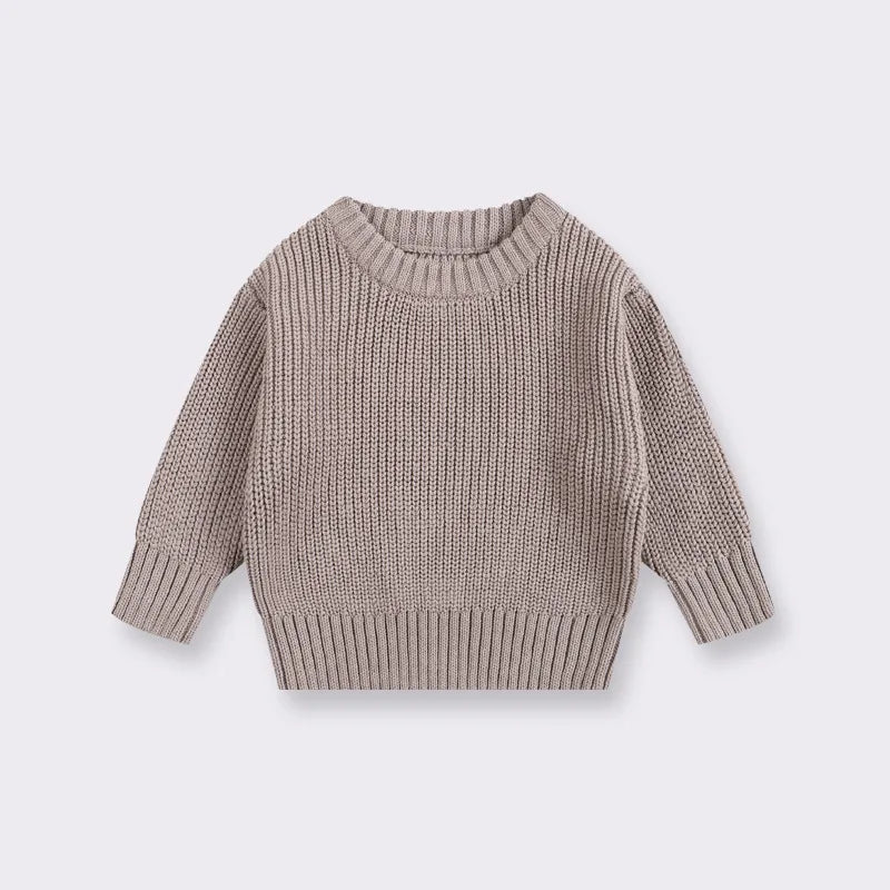 Chunky Ribbed Crewneck Cotton Sweater for Babies & Kids
