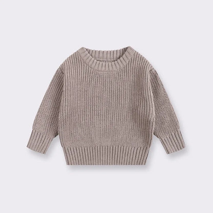 Chunky Ribbed Crewneck Cotton Sweater for Babies & Kids