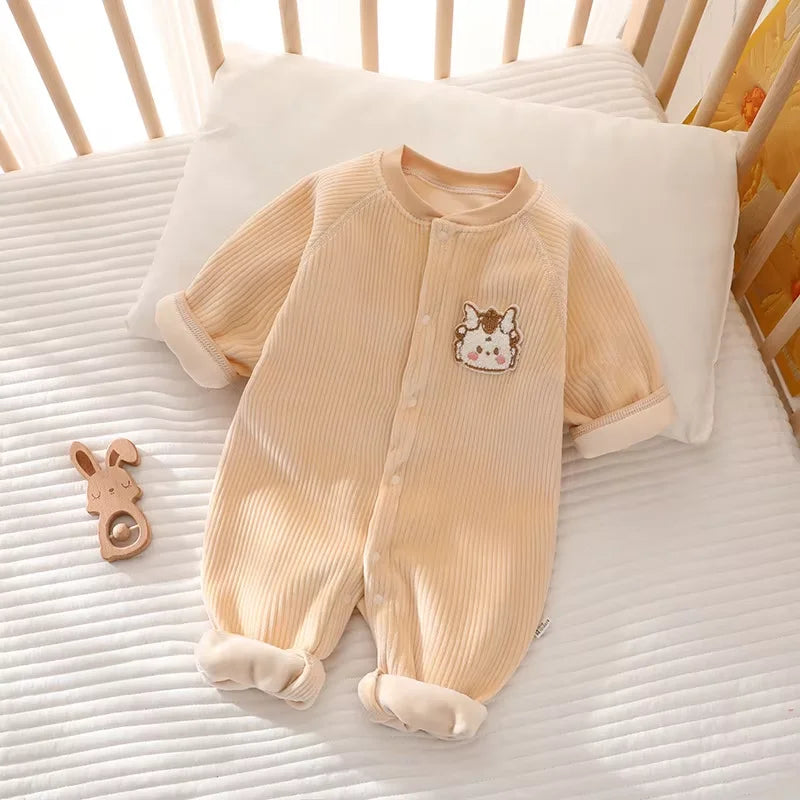Animal Appliqué Ribbed Cotton Romper for Babies