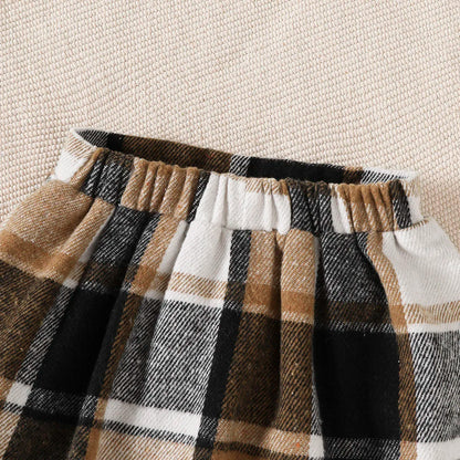 Preppy Knit Vest Blouse & Plaid Pleated Skirt Set for Girls
