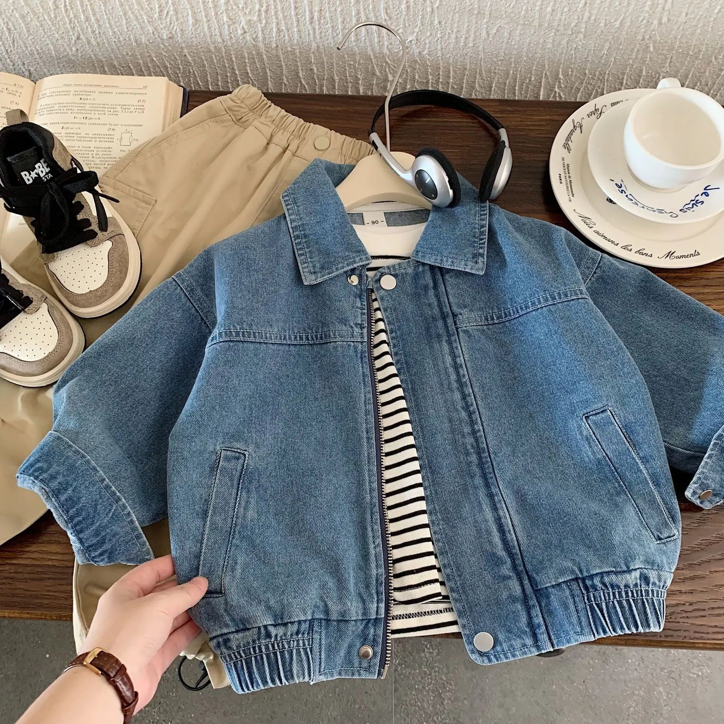 Kids Korean-Style Denim Jacket – Lightweight Spring & Fall Zip Jacket (Ages 2–7)