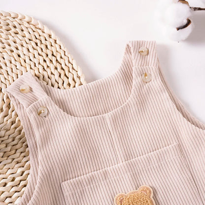 Bear-Patch Ribbed Overall Romper for Girls