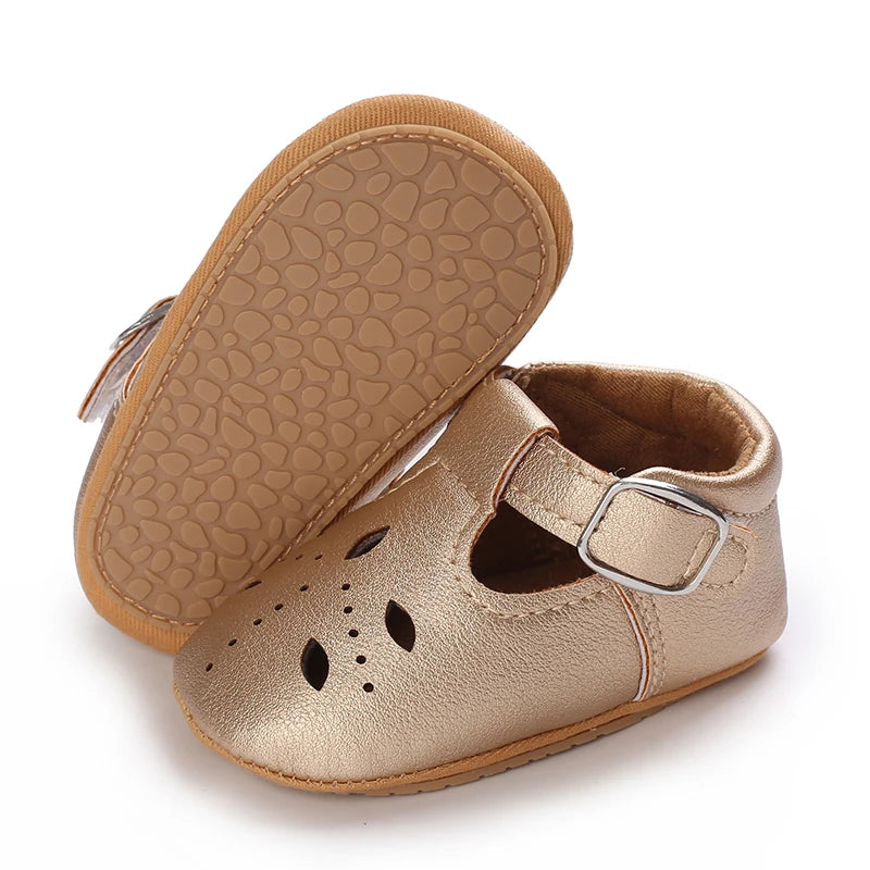 Scalloped T-Strap Baby Mary Jane Shoes with Bows & Cutout Details
