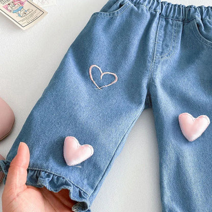 Heart Patch Ruffle Denim Pants & Bunny Top Separates