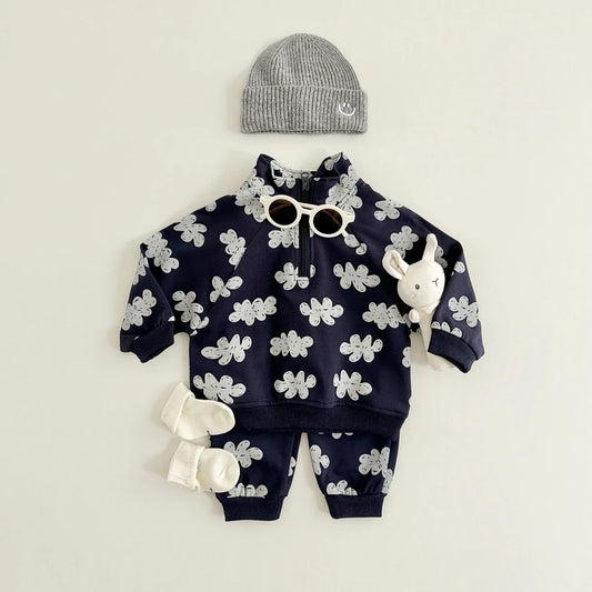Doodle Leaf Half-Zip Sweatshirt & Jogger Set
