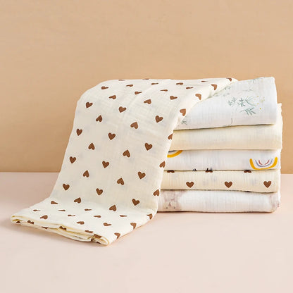 Playful Heart & Animal Print Cotton Muslin Baby Blanket